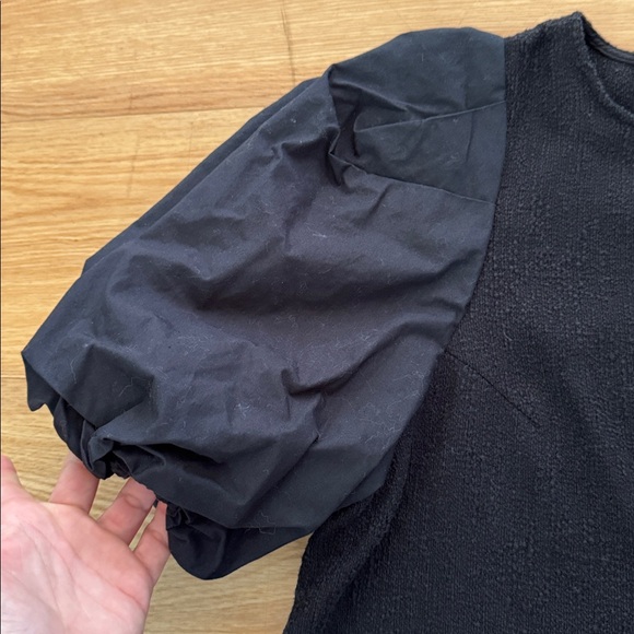 By Anthropologie Women's Black Mixed Media Puff Sleeve Textured Blouse Medium - Picture 4 of 10